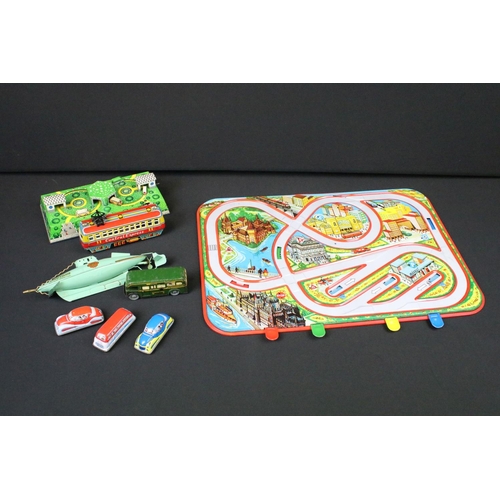 1422 - Collection of various boxed and unboxed tin plate lithograph models to include boxed Takatoku Fricti... 