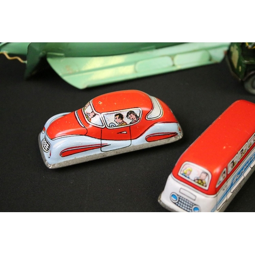 1422 - Collection of various boxed and unboxed tin plate lithograph models to include boxed Takatoku Fricti... 