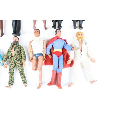 1473 - 13 Mego Tv Related action figures to include Action Jackson, Green Arrow, Star Trek, Superman, Fonzi... 