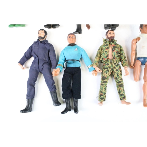 1473 - 13 Mego Tv Related action figures to include Action Jackson, Green Arrow, Star Trek, Superman, Fonzi... 