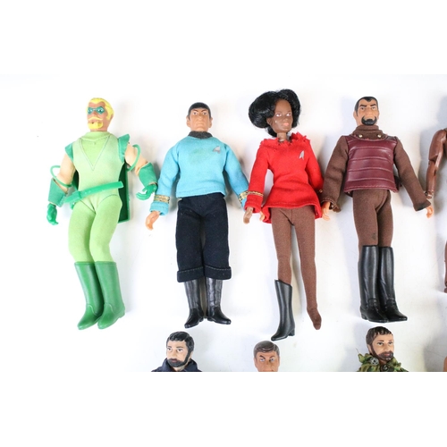 1473 - 13 Mego Tv Related action figures to include Action Jackson, Green Arrow, Star Trek, Superman, Fonzi... 