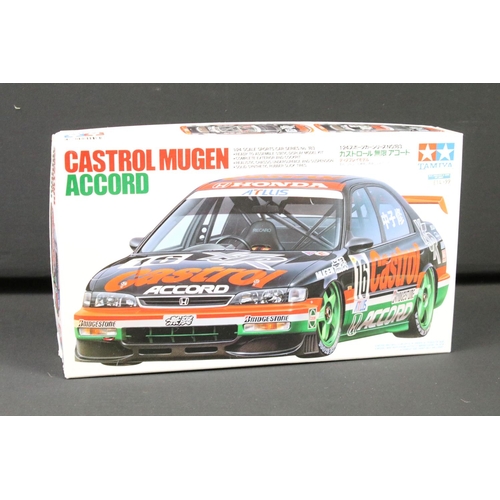 261 - Collection of four boxed plastic model kits to include 1/24 scale Tamiya 24183 Castrol Mugen Accord,... 