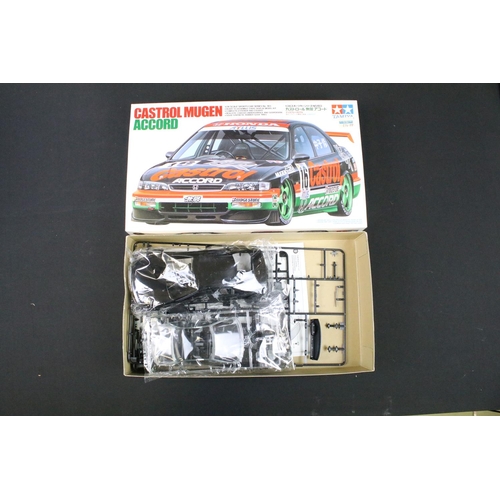 261 - Collection of four boxed plastic model kits to include 1/24 scale Tamiya 24183 Castrol Mugen Accord,... 