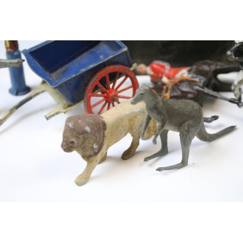 254 - Collection of Britains farming metal animals and farming accessories to include wagons, horses, cows... 