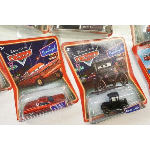 1166 - 57 Carded Mattel Disney Pixar Cars diecast models, all ex, contained within a Cars storage box.