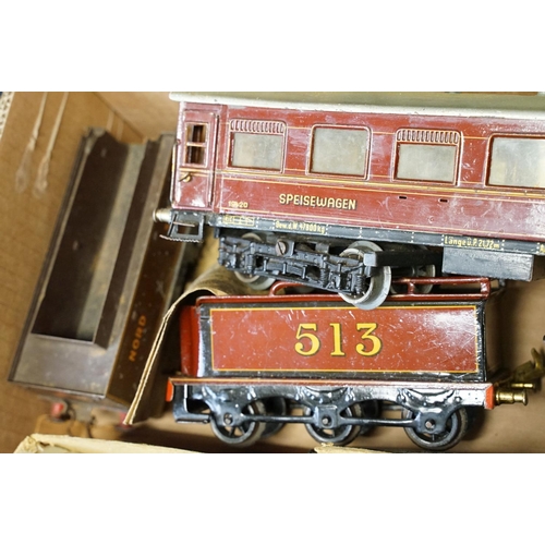 168 - Group of early-mid 20th C O gauge model railway to include Marklin Mitropa coach,  Hornby 2051 LMS l... 
