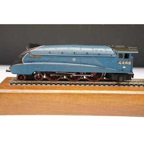 84 - Bachmann OO gauge Mallard locomotive with tender along with a straight of track on wooden plinth for... 