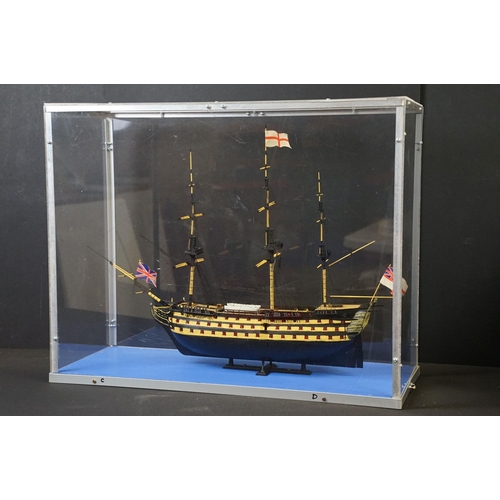 274 - Cased Airfix HMS Victory Ship display plastic model kit contained within clear plastic case, all bui... 