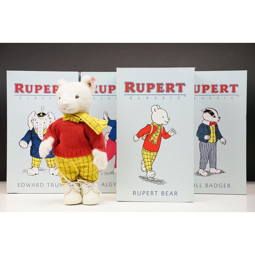 322 - Four boxed Steiff Rupert Bears to include Bill Badger no.543, Rupert Bear no.1387, Edward Trunk no.1... 