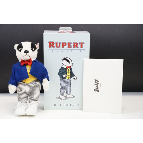 322 - Four boxed Steiff Rupert Bears to include Bill Badger no.543, Rupert Bear no.1387, Edward Trunk no.1... 