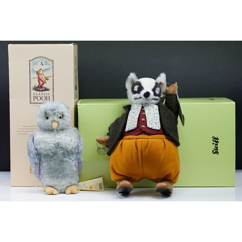 323 - Two boxed Steiff Teddys to include Classic Pooh 651793 Owl No.01102 complete with tags & 662478 Tomm... 