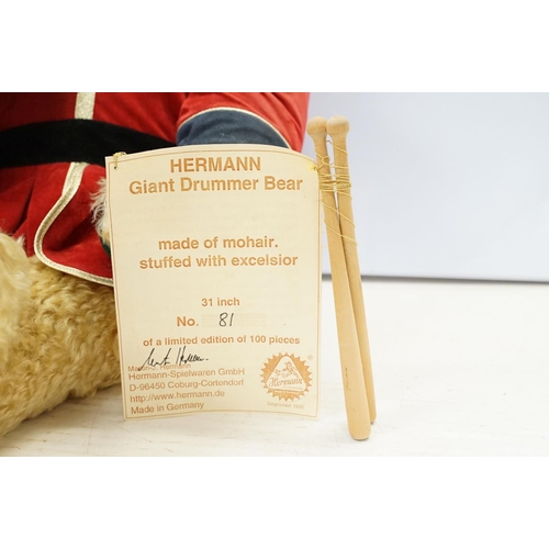 325 - Herman Spielwaren Mohair ltd edn Giant Drummer Bear complete with COA numbered 81/100, ex