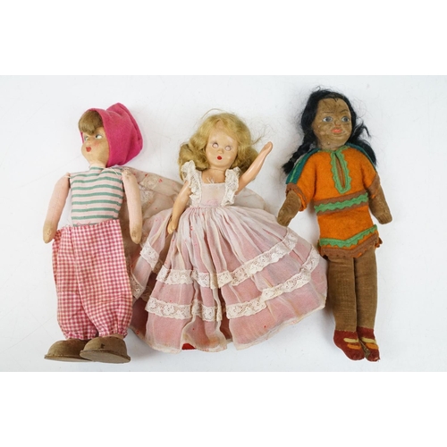 332 - Collection of 11 dolls to include 4 x Norah Wellings cloth doll examples featuring a native American... 