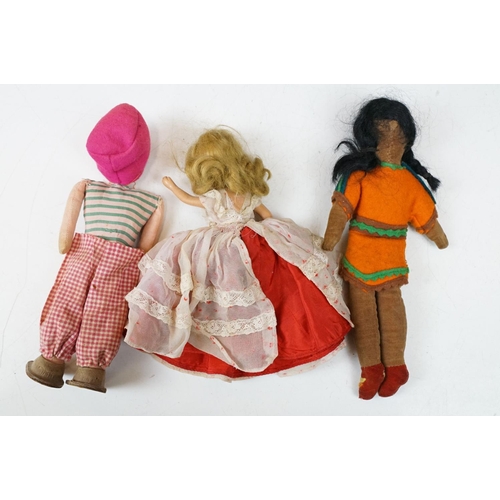 332 - Collection of 11 dolls to include 4 x Norah Wellings cloth doll examples featuring a native American... 