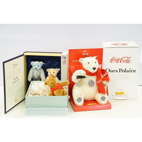 334 - Collection of three boxed teddy bears to include 2 x ltd edn Steiff bears featuring 04357 Coca-Cola ... 