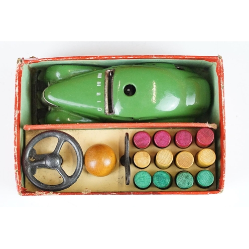 358 - Boxed Schuco Telesteering Car set with green tin plate clockwork 3000 car, complete with accessories... 