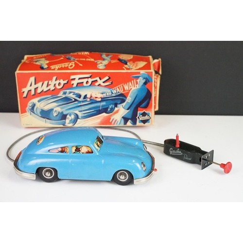 360 - Boxed Gescha Auto Fox Nr 559 Porsche, mid blue body, plated trim, dog in window, control cable with ... 