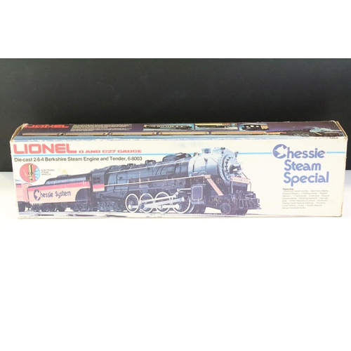 33 - Boxed Lionel O gauge 6-8003 Chessie Steam Special diecast 2-8-4 Berkshire Steam Engine and tender