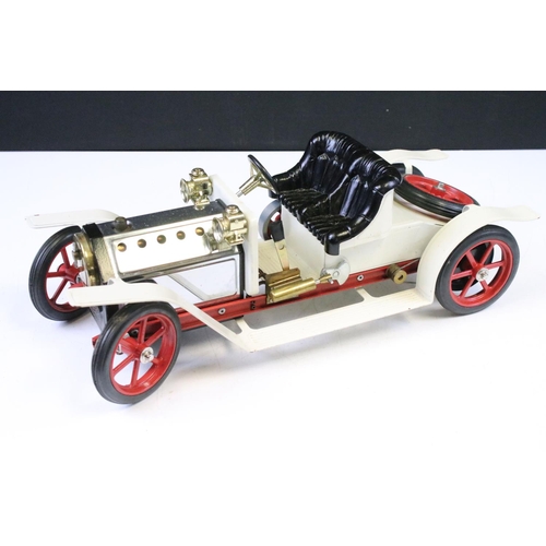 241 - Steam Engine - Boxed Mamod SA1 Steam Roadster in white with red spoke wheels, in gd overall conditio... 