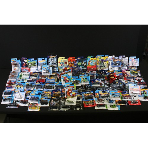 1080 - Hot Wheels - 90 Carded Hot Wheels diecast models featuring Mickey Mouse, Spider Man, Batman, Max Ste... 