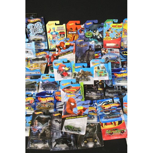 1080 - Hot Wheels - 90 Carded Hot Wheels diecast models featuring Mickey Mouse, Spider Man, Batman, Max Ste... 