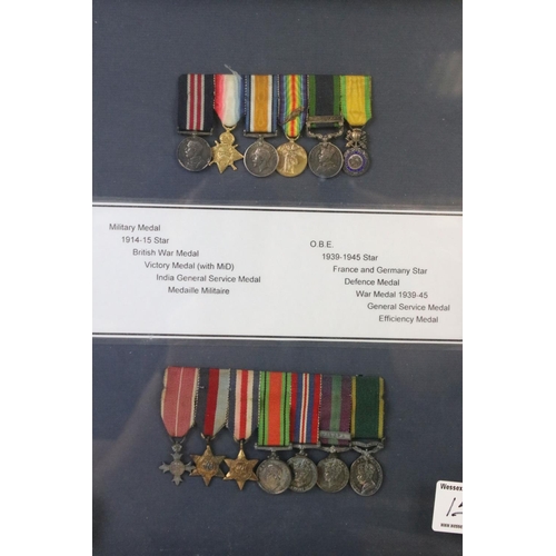 136 - Two British WW1 / WW2 miniature medal group to include a World War One Military Medal group and a Wo... 