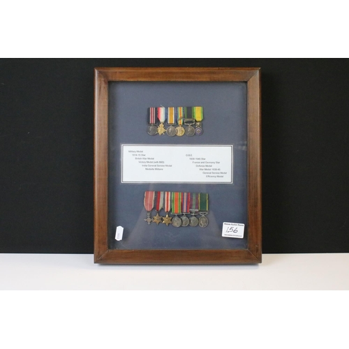 136 - Two British WW1 / WW2 miniature medal group to include a World War One Military Medal group and a Wo... 