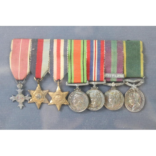 136 - Two British WW1 / WW2 miniature medal group to include a World War One Military Medal group and a Wo... 