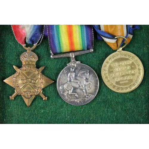 102 - A British World War One full size medal trio to include the Victory medal, the 1914-1918 British War... 