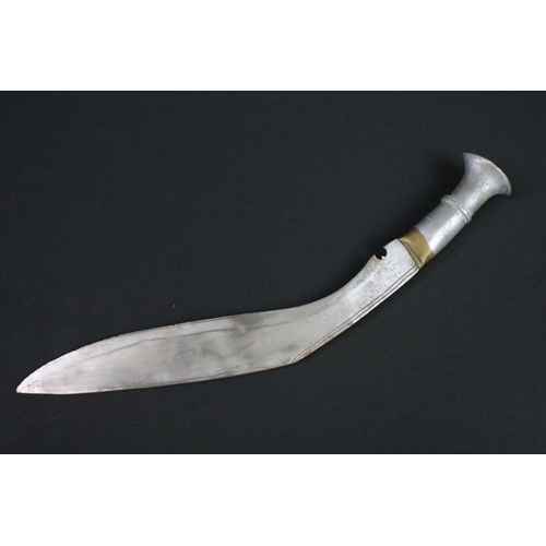 104 - A vintage Gurkha Kukri knife complete with scabbard adorned with two Royal Marines badges.