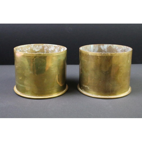 118 - A pair of World war One brass artillery trench art shells cut down, dated 1916 and 1917 to the bases... 