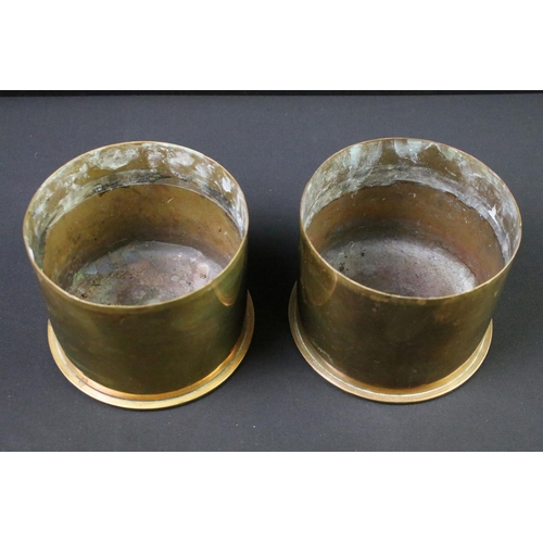 118 - A pair of World war One brass artillery trench art shells cut down, dated 1916 and 1917 to the bases... 