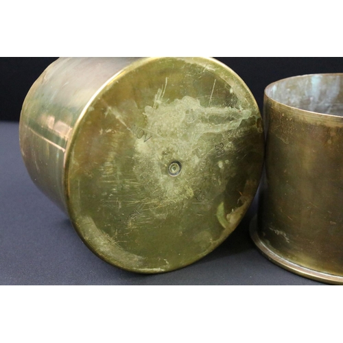 118 - A pair of World war One brass artillery trench art shells cut down, dated 1916 and 1917 to the bases... 