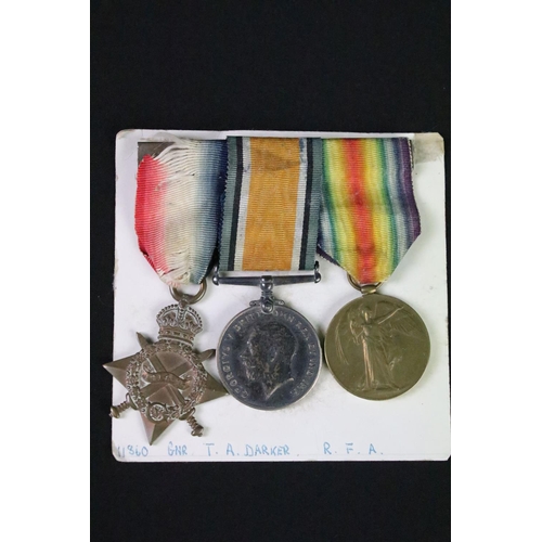 105 - A full size British World War One medal trio to include the 1914-1915 star medal, the British War Me... 