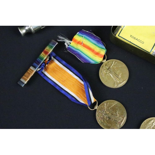 106 - Three full size First World War Victory medals to include two with original ribbons. Together with t... 