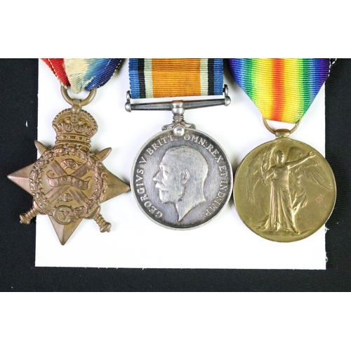 145 - First World War medal group to include 1914 star, War medal and Victory medal with original ribbons ... 