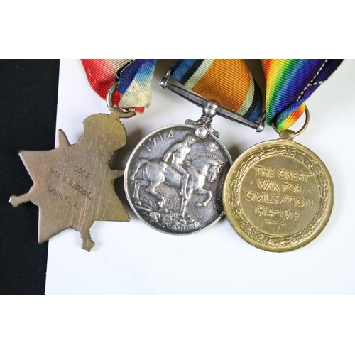 145 - First World War medal group to include 1914 star, War medal and Victory medal with original ribbons ... 