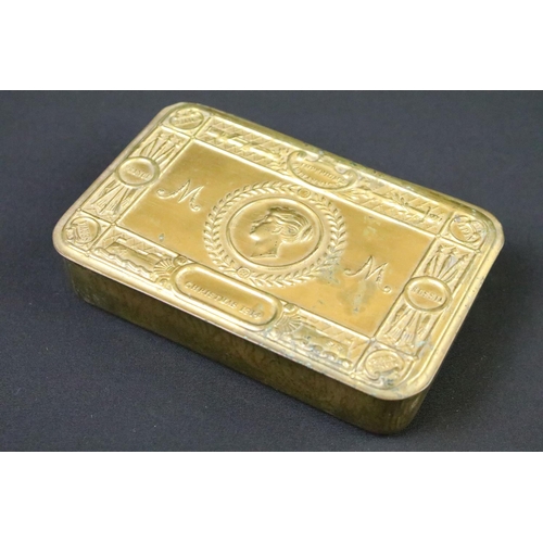 222 - A British World War One Christmas 1914 Princess Mary brass gift tin.