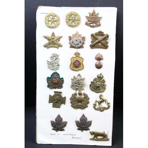 36 - A collection of Canadian military collar badges to include World War Two King Crown issues, brass, b... 