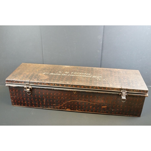 78 - A large early 20th century painted metal military storage trunk to the 4th battalion of the Lancashi... 