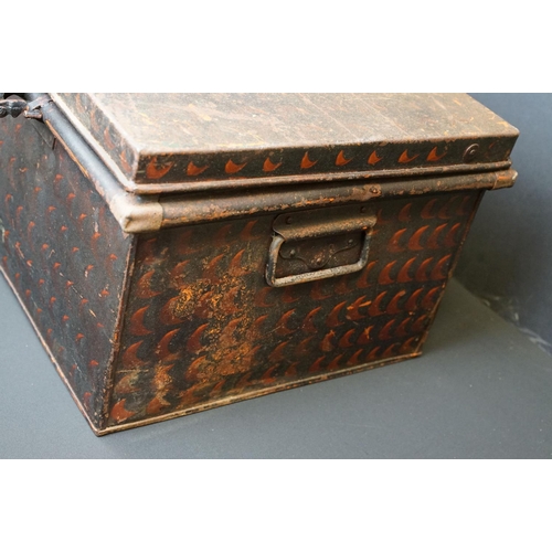 78 - A large early 20th century painted metal military storage trunk to the 4th battalion of the Lancashi... 