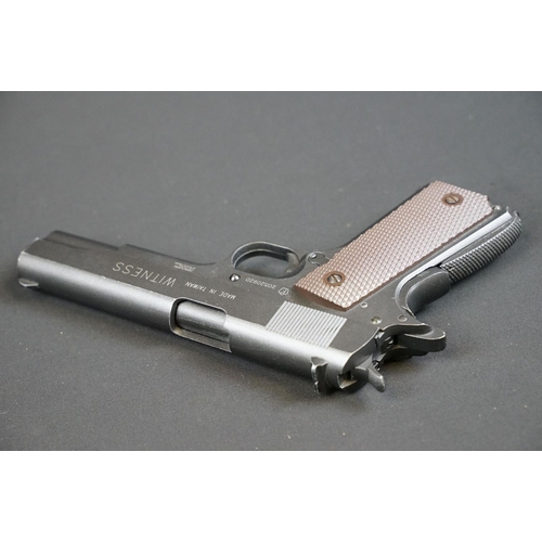 132 - A contemporary gas powered air pistol together with a Webley 4 x 20 telescopic sight.