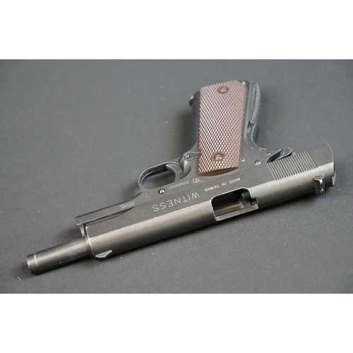 132 - A contemporary gas powered air pistol together with a Webley 4 x 20 telescopic sight.