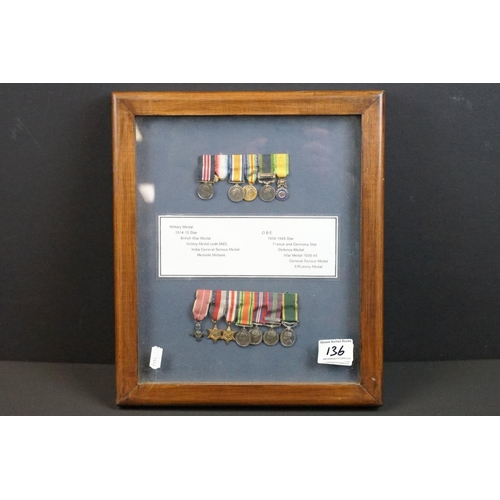 136 - Two British WW1 / WW2 miniature medal group to include a World War One Military Medal group and a Wo... 