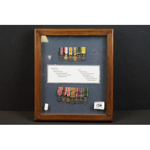 136 - Two British WW1 / WW2 miniature medal group to include a World War One Military Medal group and a Wo... 