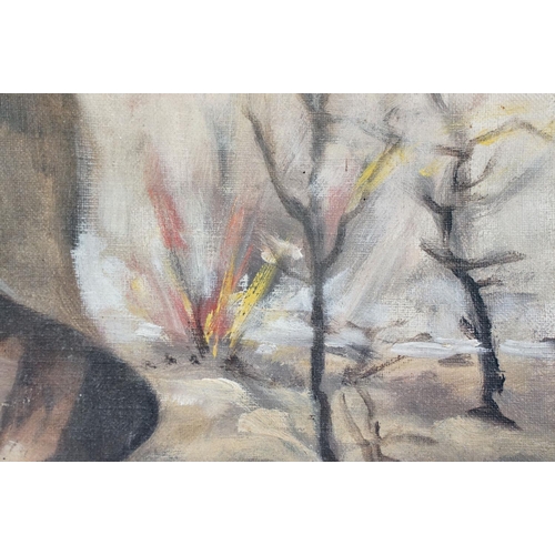 209 - A World War One oil on canvas painting of a German soldier in steel helmet.