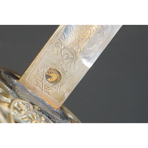 214 - A British Victorian Infantry officers sword, VRI cypher to the brass guard, complete with scabbard.