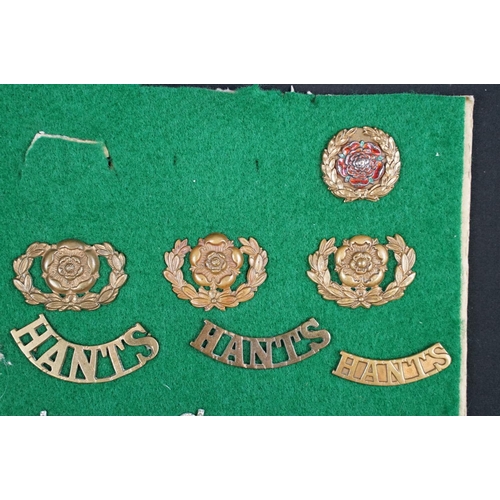 88 - A collection of British The Hampshire Regiment cap badges, collar badges and shoulder titles to incl... 