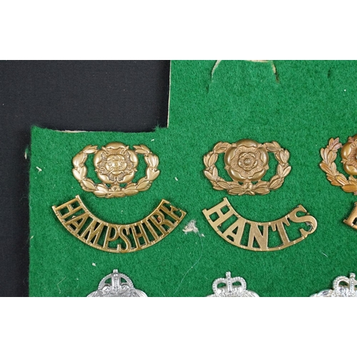 88 - A collection of British The Hampshire Regiment cap badges, collar badges and shoulder titles to incl... 