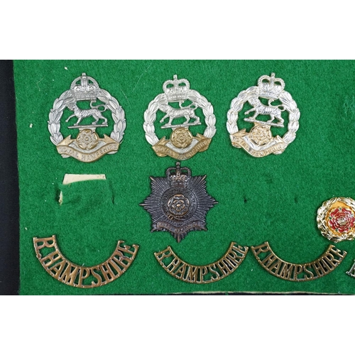 88 - A collection of British The Hampshire Regiment cap badges, collar badges and shoulder titles to incl... 